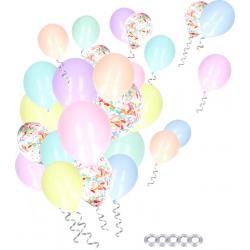 Partizzle® 50x Pastel Gekleurde Feest Confetti Helium Ballonnen - Verjaardag Versiering - Regenboog Unicorn Ballonnenboog - Latex