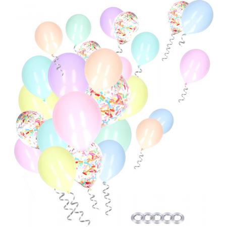 Partizzle® 50x Pastel Gekleurde Feest Confetti Helium Ballonnen - Verjaardag Versiering - Regenboog Unicorn Ballonnenboog - Latex