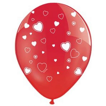 Ballonnen Rood harten wit 10 stuks