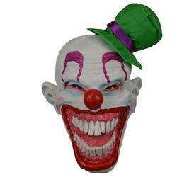Evil Killer clown masker met grote lach en groen hoedje - Halloween