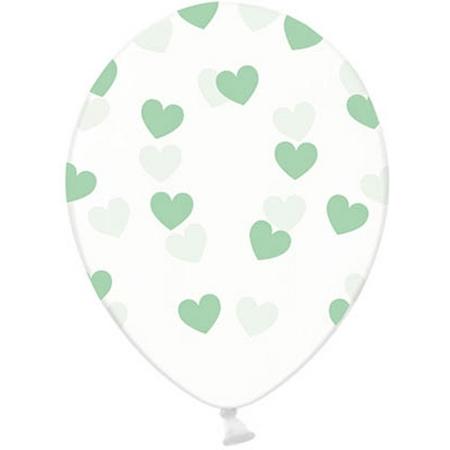 50 Ballonnen in zak hartjes crystal - Mint groen 30cm