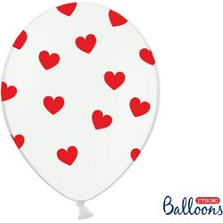 Partydeco Ballonnen wit met hartjes - 6 stuks