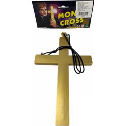 Gouden monnik kruis met koord / Priester kruis kunststof 23 cm