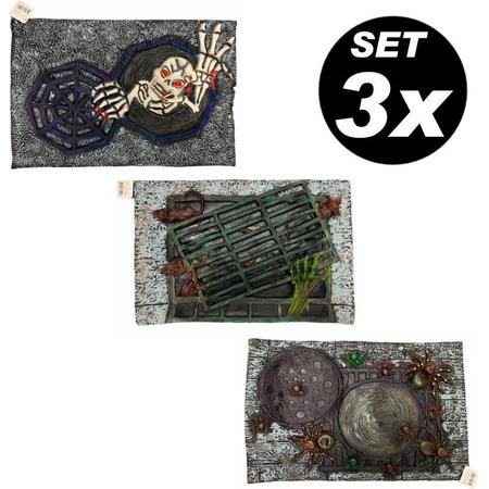 Halloween deurmatten rubber 58x38 cm - VOORDEELSET - 3 stuks assorti (skelet - spin - rat deurmat decoratie)