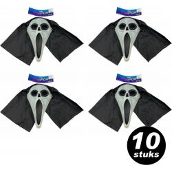 Halloween ‘Scream’ masker met hoofddoek – VOORDEELSET 10 stuks