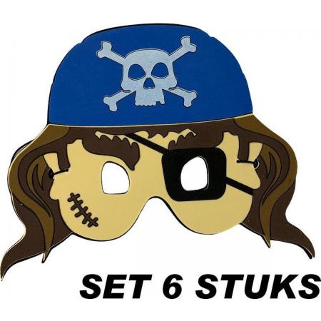 PartyFX Foam masker Piraat blauw – COMBIDEAL 6 STUKS - kinderfeest traktatie