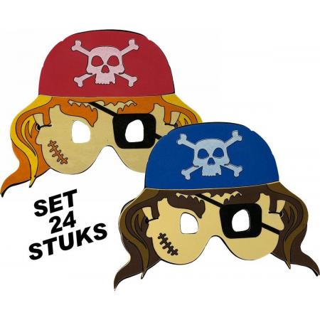 PartyFX Piraten maskers Foam Blauw & Rood – BULKDEAL 24 STUKS – piratenfeest masker
