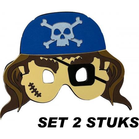 PartyFX Piraten maskers Foam Blauw – VOORDEELSET 2 STUKS – piratenfeest masker