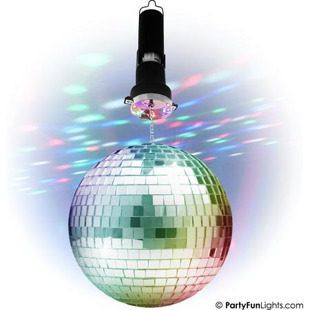 PartyFunLights - Roterende Spiegelbol Partyset met Multi-Color LED - inclusief motor - 20cm spiegelbol - 8 lichtpunten