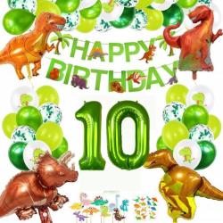 PartyPakket® - Dino Versieren Verjaardag -  Dino Ballonnen - Dino Slingers - All-in-one Feestpakket- 10 Jaar Ballonnen - Hoera 10 Jaar - Dinosaurus - Kinderfeestje Verjaardag
