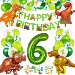 PartyPakket® - Dino Versieren Verjaardag -  Dino Ballonnen - Dino Slingers - All-in-one Feestpakket- 6 Jaar Ballonnen - Hoera 6 Jaar - Dinosaurus - Kinderfeestje Verjaardag
