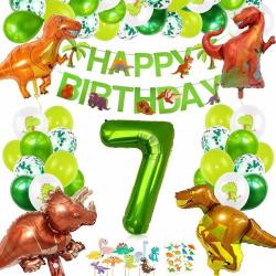 PartyPakket® - Dino Versieren Verjaardag -  Dino Ballonnen - Dino Slingers - All-in-one Feestpakket- 7 Jaar Ballonnen - Hoera 7 Jaar - Dinosaurus - Kinderfeestje Verjaardag