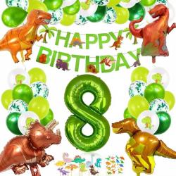 PartyPakket® - Dino Versieren Verjaardag -  Dino Ballonnen - Dino Slingers - All-in-one Feestpakket- 8 Jaar Ballonnen - Hoera 8 Jaar - Dinosaurus - Kinderfeestje Verjaardag