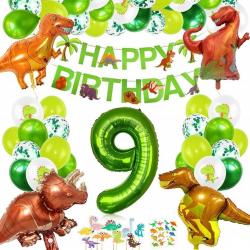 PartyPakket® - Dino Versieren Verjaardag -  Dino Ballonnen - Dino Slingers - All-in-one Feestpakket- 9 Jaar Ballonnen - Hoera 9 Jaar - Dinosaurus - Kinderfeestje Verjaardag