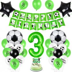 PartyPakket® - Voetbal Versiering Verjaardag - Voetbal Slingers - Voetbal Ballonnen - All-in-one Feestpakket- 3 Jaar Ballonnen - Hoera 3 Jaar - Voetbal Fan - Kinderfeestje Verjaardag