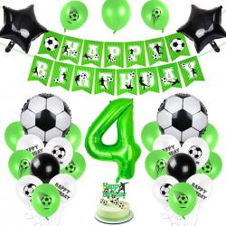 PartyPakket® - Voetbal Versiering Verjaardag - Voetbal Slingers - Voetbal Ballonnen - All-in-one Feestpakket- 4 Jaar Ballonnen - Hoera 4 Jaar - Voetbal Fan - Kinderfeestje Verjaardag