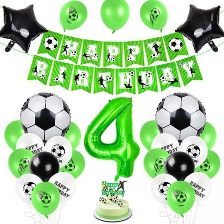 PartyPakket® - Voetbal Versiering Verjaardag - Voetbal Slingers - Voetbal Ballonnen - All-in-one Feestpakket- 4 Jaar Ballonnen - Hoera 4 Jaar - Voetbal Fan - Kinderfeestje Verjaardag