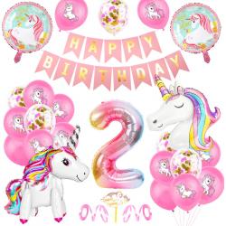 Partypakket® Eenhoorn Verjaardag Versiering - 2 jaar - Unicorn versiering - All-in-one Feestpakket - Decoratie - Ballonnen - Feestpakket - Verjaardag - Feest versiering