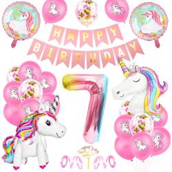 Partypakket® Eenhoorn Verjaardag Versiering - 7 jaar - Unicorn versiering - All-in-one Feestpakket - Decoratie - Ballonnen - Feestpakket - Verjaardag - Feest versiering