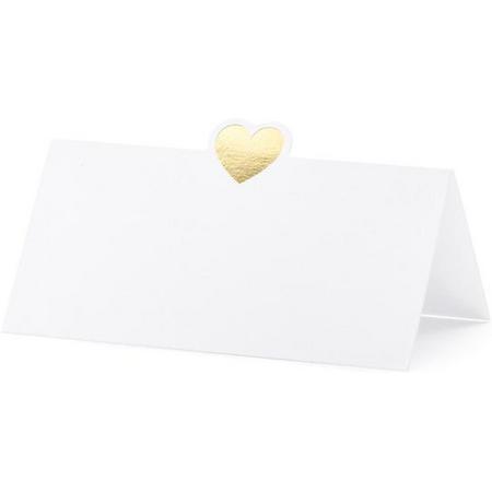 Plaats kaarten - Heart, goud, 10x5cm (1 zakje met 10 stuks)