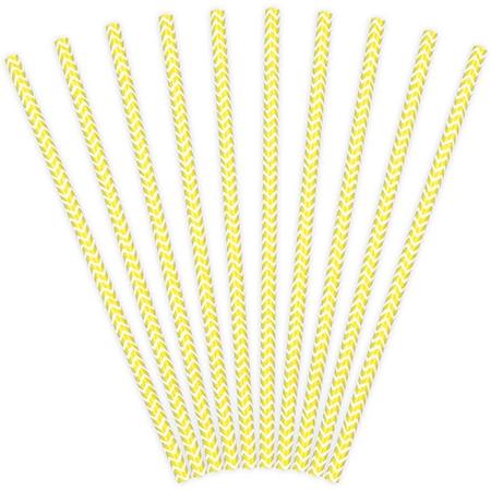Papieren rietjes streep geel - 10 stuks