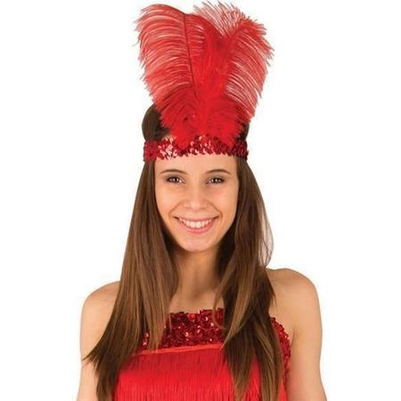 Charleston hoofdband rood met veer