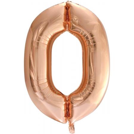 Folie Ballon Cijfer 0 Rosé Goud XL 86cm leeg