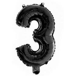 Folie Ballon Cijfer 3 Zwart 41cm met rietje