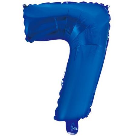 Folie Ballon Cijfer 7 Blauw 41cm met rietje