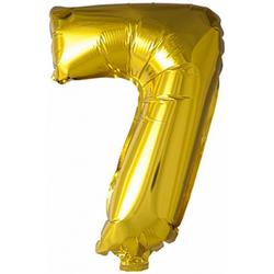 Folie Ballon Cijfer 7 Goud 41cm met rietje