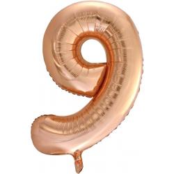 Folie Ballon Cijfer 9 Rosé Goud XL 86cm leeg