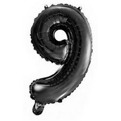 Folie Ballon Cijfer 9 Zwart 41cm met rietje