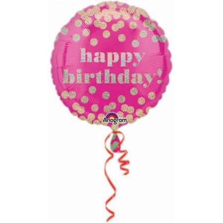 Helium Ballon Happy Birthday Roze Dots 43cm leeg