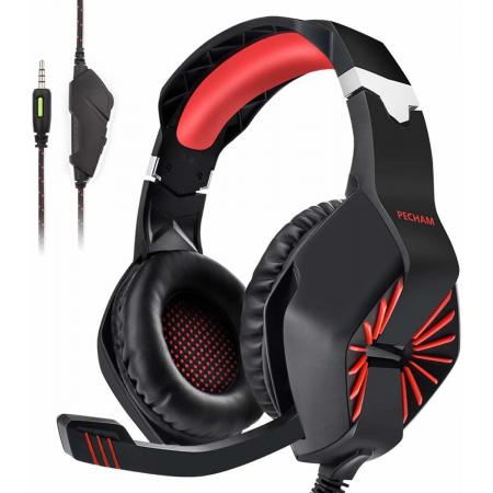 PECHAM A1 Gaming Headset for Xbox One, PS4, PC – Met microfoon - Gaming Headphone for Cell Phone, Laptops, Computer – Zwart/Rood