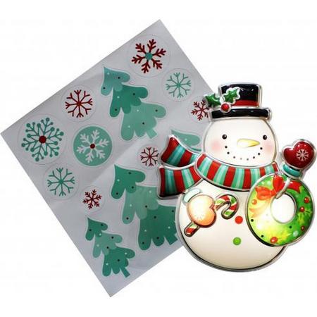 sticker met lampje sneeuwpop 29 x 23 cm PVC/folie wit/groen