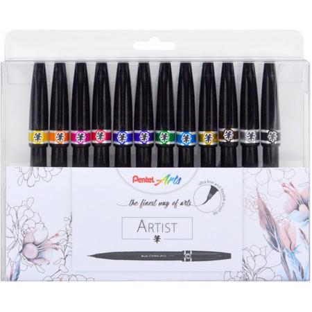 Pentel SESF30C Sign Artist brush pen, assorti van 12 kleuren