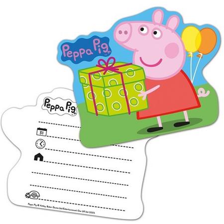 12x Peppa Pig themafeest kinderfeest uitnodigingen inclusief enveloppes - Thema feest uitnodigingen