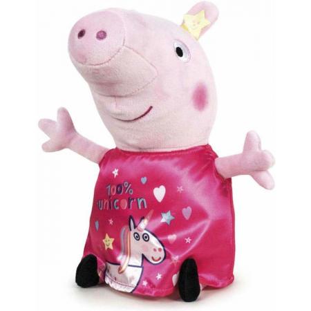 Peppa Pig knuffel met roze eenhoorn outfit – 28 cm groot – Officiële merklicentie en CE-keurmerk