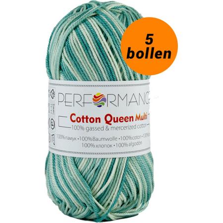 5 bollen haakgaren katoen groen multi (9030) - Cotton Queen multi garen