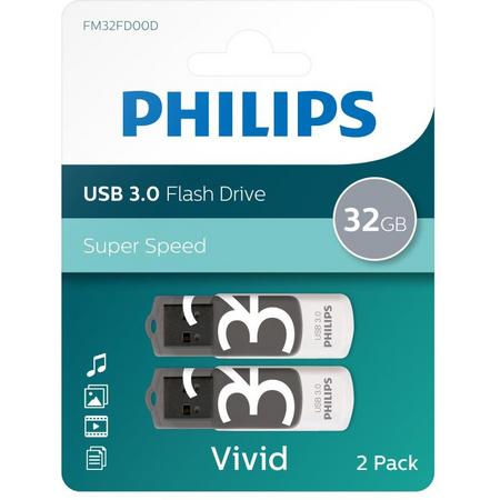 Philips FM32FD00D - USB 3.0 32GB - Vivid - Grijs - 2 stuks