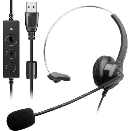 headset met microfoon -  Computerheadset - USB-headset met ruisonderdrukking - microfoon - en audiobediening - pc-headset met kabel voor vergaderruimten - telefoon - laptop -  tablet -  Skype Lync Softphone Call Center (zwart)