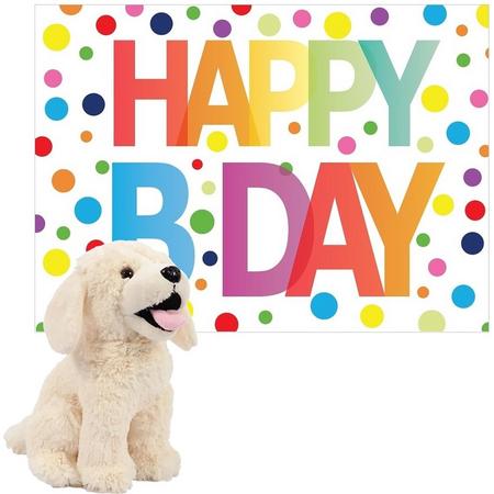 Pia toys - Knuffel labrador hond 20 cm met Happy Birthday wenskaart