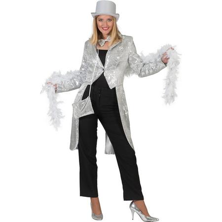 Pierros - Glitter & Glamour Kostuum - Zilveren Frackjas Anne - Vrouw - zilver - Maat 36-38 - Carnavalskleding - Verkleedkleding