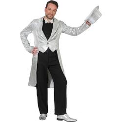 Pierros - Glitter & Glamour Kostuum - Zilveren Frackjas Aron Man - zilver - Maat 52-54 - Carnavalskleding - Verkleedkleding