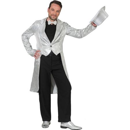 Pierros - Glitter & Glamour Kostuum - Zilveren Frackjas Aron Man - zilver - Maat 56-58 - Carnavalskleding - Verkleedkleding