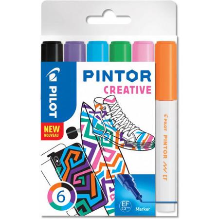 Pilot Pintor 6 Kleuren Verfstiften Set - Creative Set - Extra Fijne marker met 2,3mm punt - Inkt op waterbasis - Dekt op elk oppervlak, zelfs de donkerste - Teken, kleur, versier, markeer, schrijf, kalligrafeer…