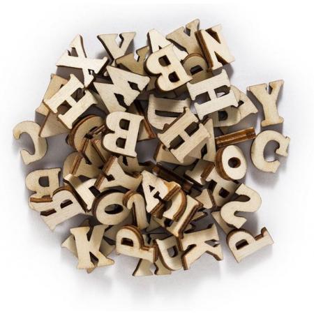 100 stuks houten letters naturel 7-16mm ®Pippashop