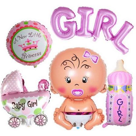 5 stuks folie ballonnen baby Girl meisje roze