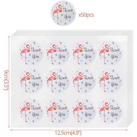 50 stuks stickers Thank You / Flamingo