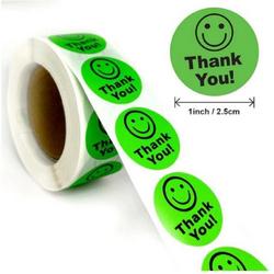 500 stuks stickers op rol Smiley Thank You groen 2,5 cm